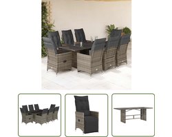 vidaXL Lounge Set - Bistro Set - 9-delige Bistroset met kussens poly rattan grijs - Buitendecor - Tuinmeubels - Poly Rattan
