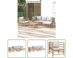 vidaXL Lounge Set Bruin - Bamboele Loungebank - 6-delige Loungeset met kussens bamboe lichtgrijs - Buitenshuis Wonen - Tuin Bankset - Outdoor Furniture