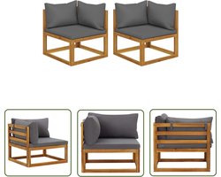 vidaXL Lounge Set - Hoekbank - Hoekbanken 2 st met kussens sectioneel donkergrijs - Buitentuinmeubel - Acacia Hout - Grijs