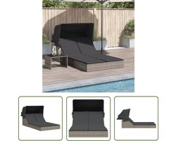 vidaXL Lounge Set - Ligbed - Ligbed 2-persoons met luifel en kussens poly rattan grijs - Tuinset - Buitendrankset - Relaxstoel