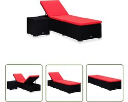 vidaXL Lounge Set - Ligbed - Ligbed met kussen en theetafel poly rattan rood - Buitendrank - Tuinset - Relaxen