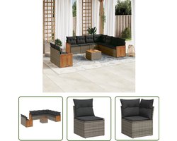 vidaXL Lounge Set - Loungeset - 10-delige Loungeset met kussens poly rattan grijs - Buitendecoratie - Tuinmeubelen - Outdoor Furniture