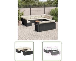 vidaXL Lounge Set - Loungeset - 14-delige Loungeset met kussens poly rattan zwart - Buitendecoratie - Tuinmeubelen - Patio Furniture