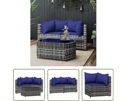 vidaXL Lounge Set - Loungeset - 3-delige Loungeset met kussens poly rattan grijs - Outdoor Furniture - Patio Furniture - Garden Furniture