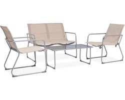 vidaXL Lounge Set - Loungeset - 4-delige Loungeset stof en staal crèmekleurig - Buitendecoratie - Tuinmeubilair - Zitgroep