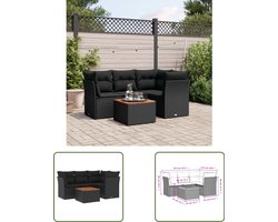 vidaXL Lounge Set - Loungeset - 5-delige Loungeset met kussens poly rattan zwart - Tuinlounge - Outdoor Furniture - Patio Set