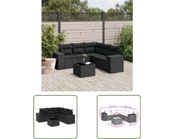 vidaXL Lounge Set - Loungeset - 6-delige Loungeset met kussens poly rattan zwart - Buitendecoratie - Tuinmeubelen - Patio Furniture