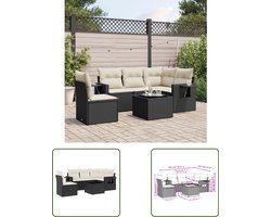 vidaXL Lounge Set - Loungeset - 6-delige Loungeset met kussens poly rattan zwart - Tuinlounge - Buitentijdbank - Outdoor Furniture