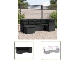 vidaXL Lounge Set - Loungeset - 6-delige Loungeset met kussens poly rattan zwart - Tuinlounge - Outdoor Furniture - Patio Set