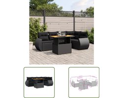 vidaXL Lounge Set - Loungeset - 6-delige Loungeset met kussens poly rattan zwart - Tuinset - Buitenshuis Wonen - Poly Rattan