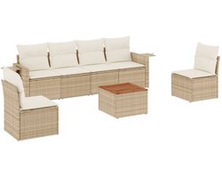 vidaXL Lounge Set - Loungeset - 7-delige Loungeset met kussens poly rattan beige - Buitendining - Terrassen - Tuinmeubelen