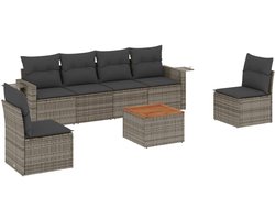 vidaXL Lounge Set - Loungeset - 7-delige Loungeset met kussens poly rattan grijs - Buitendecoratie - Tuinlounge - Patio Furniture