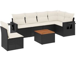 vidaXL Lounge Set - Loungeset - 7-delige Loungeset met kussens poly rattan zwart - Tuinlounge - Buitendining - Patio Furniture