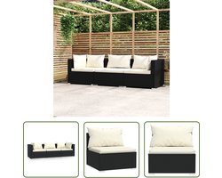 vidaXL Lounge Set - Tuinbank - Driezitsbank met kussens poly rattan zwart - Buitendrank - Ratan Meubel - Zwarte Tuinbank