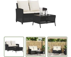 vidaXL Lounge Set - Tuinbank - Tuinbank 2-zits met kussens & tafel poly rattan zwart - Buitendecoratie - Outdoor Furniture - Ratan Meubel