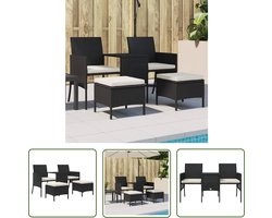 vidaXL Lounge Set - Tuinbank - Tuinbank 2-zits met tafel en voetenbanken poly rattan zwart - Buitendecoratie - Patio Furniture - Garden Furniture