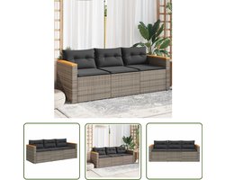 vidaXL Lounge Set - Tuinbank - Tuinbank 3-zits met kussens poly rattan grijs - Outdoor Furniture - Patio Furniture - Garden Sofa