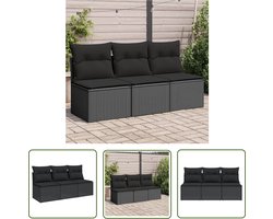 vidaXL Lounge Set - Tuinbank - Tuinbank 3-zits met kussens poly rattan zwart - Buitendrank - Outdoor Furniture - Tuinset