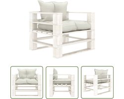 vidaXL Lounge Set - Tuinbank - Tuinbank met beige kussens pallet hout - Buitendecoratie - Patio Furniture - Teak Tafel