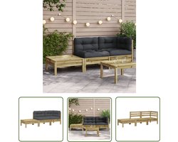 vidaXL Lounge Set - Tuinbank - Tuinbank met kussens en voetenbank geïmpregneerd grenenhout - Buitendiner - Teak Tafel - Acacia Meubel