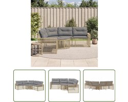 vidaXL Lounge Set - Tuinbank - Tuinbank met kussens en voetensteun L-vormig poly rattan beige - Buitendecoratie - Ratan Meubel - Tuinset