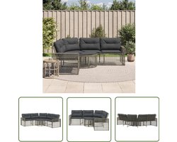 vidaXL Lounge Set - Tuinbank - Tuinbank met kussens en voetensteun L-vormig poly rattan grijs - Buitendecoratie - Outdoor Furniture - Ratan Meubel