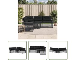 vidaXL Lounge Set - Tuinbank - Tuinbank met kussens en voetensteun L-vormig poly rattan zwart - Buitendecoratie - Outdoor Furniture - Ratan Meubel