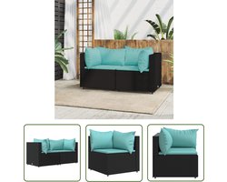 vidaXL Lounge Set - Tuinbank - Tuinhoekbanken met kussens 2 st poly rattan zwart - Outdoor Furniture - Patioset - Zwarte Tuinbank