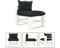 vidaXL Lounge Set - Tuinbank - Tuinmiddenbank met antracietkleurige kussens pallet hout - Buitendecoratie - Balkon Decoratie - Houten Bank