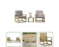 vidaXL Lounge Set - Tuinlounge - 3-delige Loungeset geïmpregneerd grenenhout - Buitendinerset - Teak Tuinbank - Granenhouten Bank
