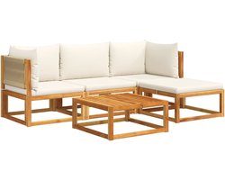vidaXL Lounge Set - Tuinmeubleset - 5-delige tuinset met kussens van acaciahout en touw - Acacia Hout - Buitendecoratie - Terrasmeubelen