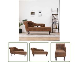 vidaXL Lounge Stoel - Comfortabele Fauteuil - Chaise longue kunstsuède bruin - Bruine Chaise Longue - Vintage Lounge Stoel - Art Deco Stoel