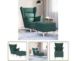 vidaXL Lounge Stoel - Fauteuil - Fauteuil met voetenbankje stof donkergroen - Relaxstoel - Stoffen Fauteuil - Design Fauteuil