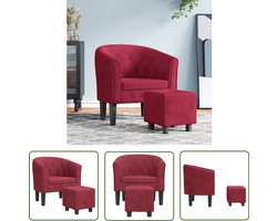 vidaXL Lounge Stoel - Kuipstoel - Kuipstoel met voetenbank fluweel wijnrood - Velours Stoel - Rode Stoel - Eetkamerstoelen