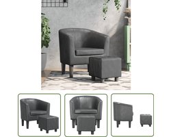 vidaXL Lounge Stoel - Kuipstoel - Kuipstoel met voetenbankje kunstleer grijs - Eetkamerstoelen - Design Stoel - Fauteuils