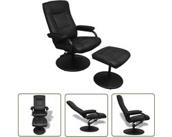 vidaXL Lounge Stoel - Kunstlederen Fauteuil - Tv-fauteuil met voetenbankje kunstleer zwart - Leeshoek - Televisiekijken - Ergonomische Stoel