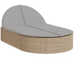 vidaXL Lounge Stoel - Ligbed - Ligbed 2-persoons met kussens poly rattan beige - Buitendecoratie - Tuinset - Garden Furniture