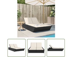 vidaXL Lounge Stoel - Ligbed - Ligbed 2-persoons met kussens poly rattan zwart - Tuinset - Buitendecoratie - Relaxen