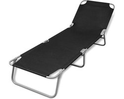 vidaXL Lounge Stoel - Ligbed - Ligbed inklapbaar gepoedercoat staal zwart - Tuinset - Buitenleven - Relaxen