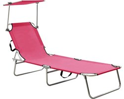 vidaXL Lounge Stoel - Ligbed - Ligbed inklapbaar met luifel aluminium roze - Buitendrank - Tuinset - Rosé