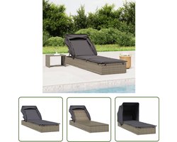 vidaXL Lounge Stoel - Ligbed - Ligbed met inklapbaar dak 213x63x97 cm poly rattan grijs - Buitendrank - Tuinset - Patio Set