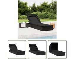 vidaXL Lounge Stoel - Ligbed - Ligbed met inklapbaar dak 213x63x97 cm poly rattan zwart - Buitendrank - Tuinset - Garden Furniture