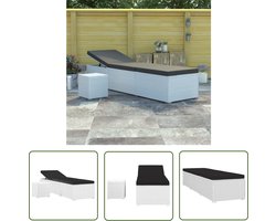 vidaXL Lounge Stoel - Ligbed - Ligbed met kussen en theetafel poly rattan wit - Tuinset - Buitendrankset - Relaxstoel