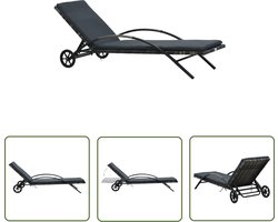 vidaXL Lounge Stoel - Ligbed - Ligbed met kussen en wieltjes poly rattan antraciet - Tuinset - Buitenshuis Relaxen - Outdoor Furniture