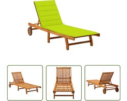 vidaXL Lounge Stoel - Ligbed - Ligbed met kussen massief acaciahout - Tuinset - Buitendrank - Hout