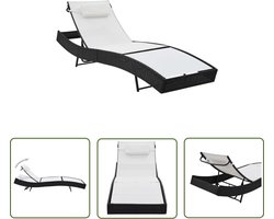 vidaXL Lounge Stoel - Ligbed - Ligbed met kussen poly rattan zwart - Buitendrank - Tuinset - Garden Furniture