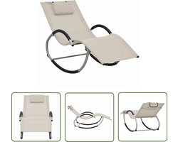 vidaXL Lounge Stoel - Ligbed - Ligbed met kussen textileen crème - Tuinset - Buitmeubilair - Relaxen