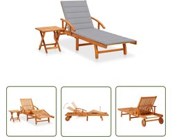 vidaXL Lounge Stoel - Ligbed - Ligbed met tafeltje en kussen massief acaciahout - Tuinset - Buitendrank - Teak Hout