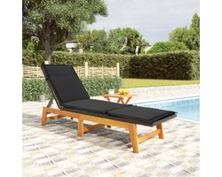vidaXL Lounge Stoel - Ligbed - Ligbed met tafeltje poly rattan en massief acaciahout - Tuinset - Buitendrankjes - Teak Hout