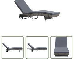 vidaXL Lounge Stoel - Ligbed - Ligbed met wielen en kussen poly rattan antraciet - Tuinset - Buitendecoratie - Relaxen